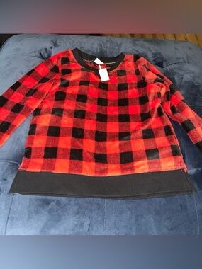 Target Wondershop Fleece Pajama Sweatshirt Womens Buffalo Plaid Red Black - Sz M